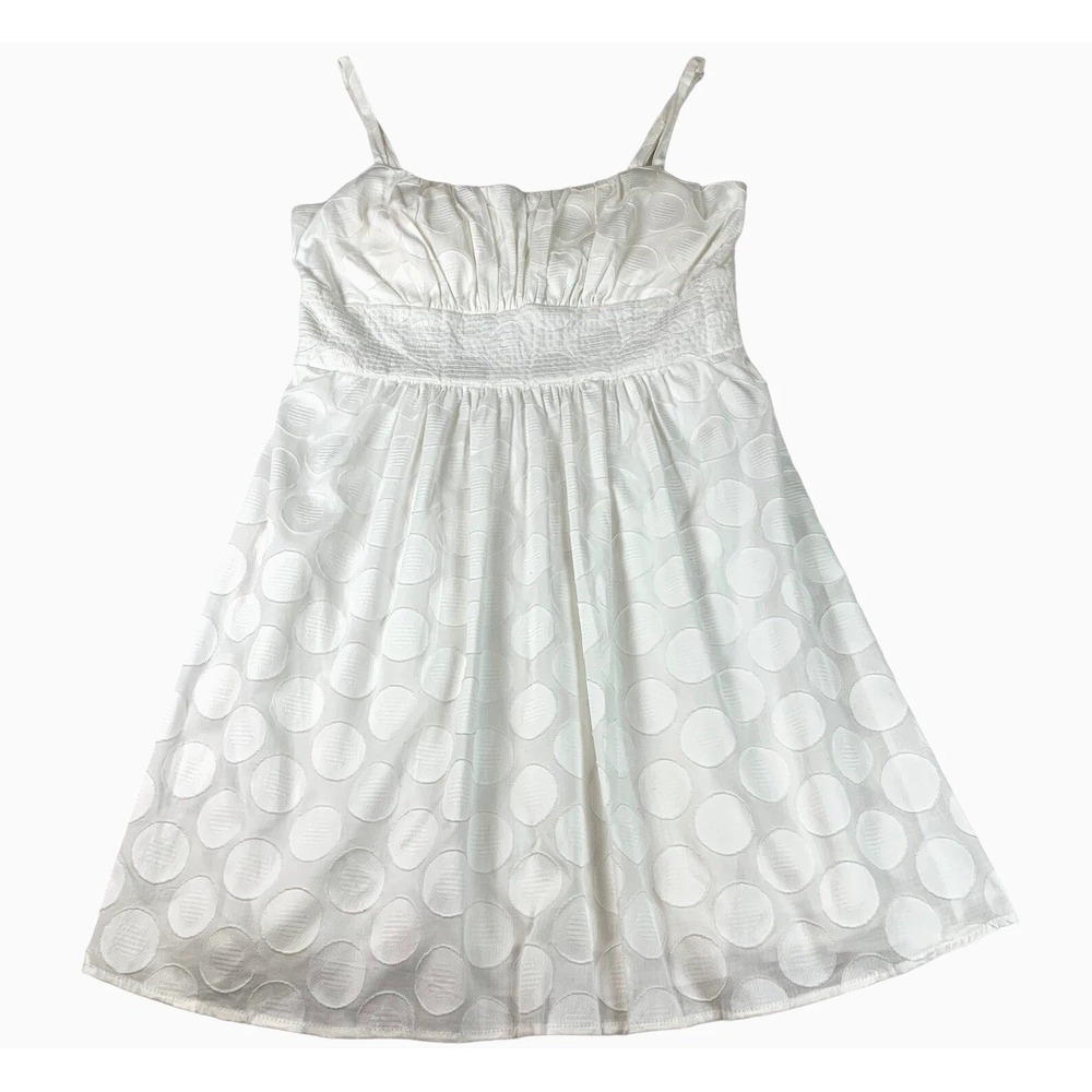 B. Smart Dress Size 12 White Textured Polka Dot Babydoll Cotton Fit Flare Mini